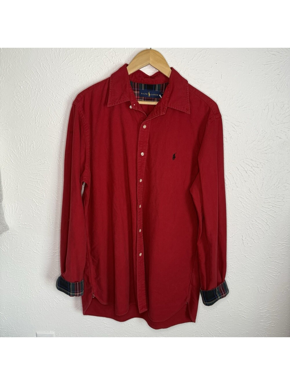 Ralph Lauren Men's Red Long Sleeve Button Down Shirt Plaid Lining Size Large